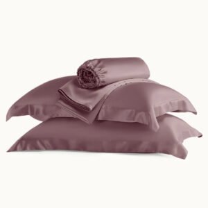 soft silk sheet set with flange pillowcases purple product display.jpg